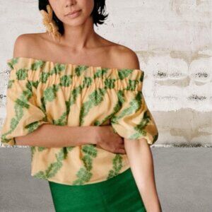 Sezane Macie Blouse Jacquard Ecru Vert - Size 36